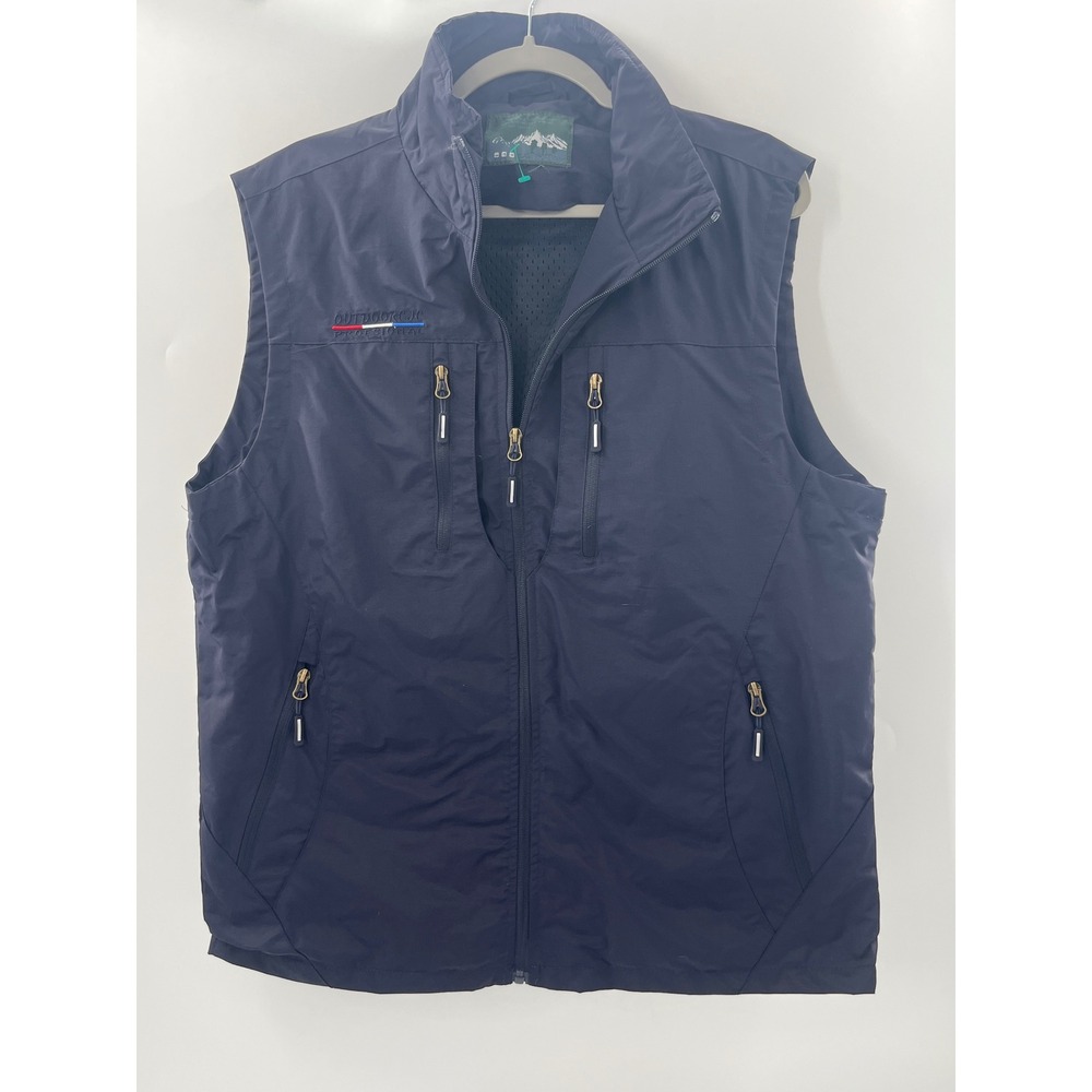Outdoor Professional Mens Navy Blue Full Zip Mesh Lined Utility Vest Pocketed
